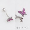 SPARKLING BUTTERFLY GLITTER CHARM 316L SURGICAL STEEL TONGUE BARBELL